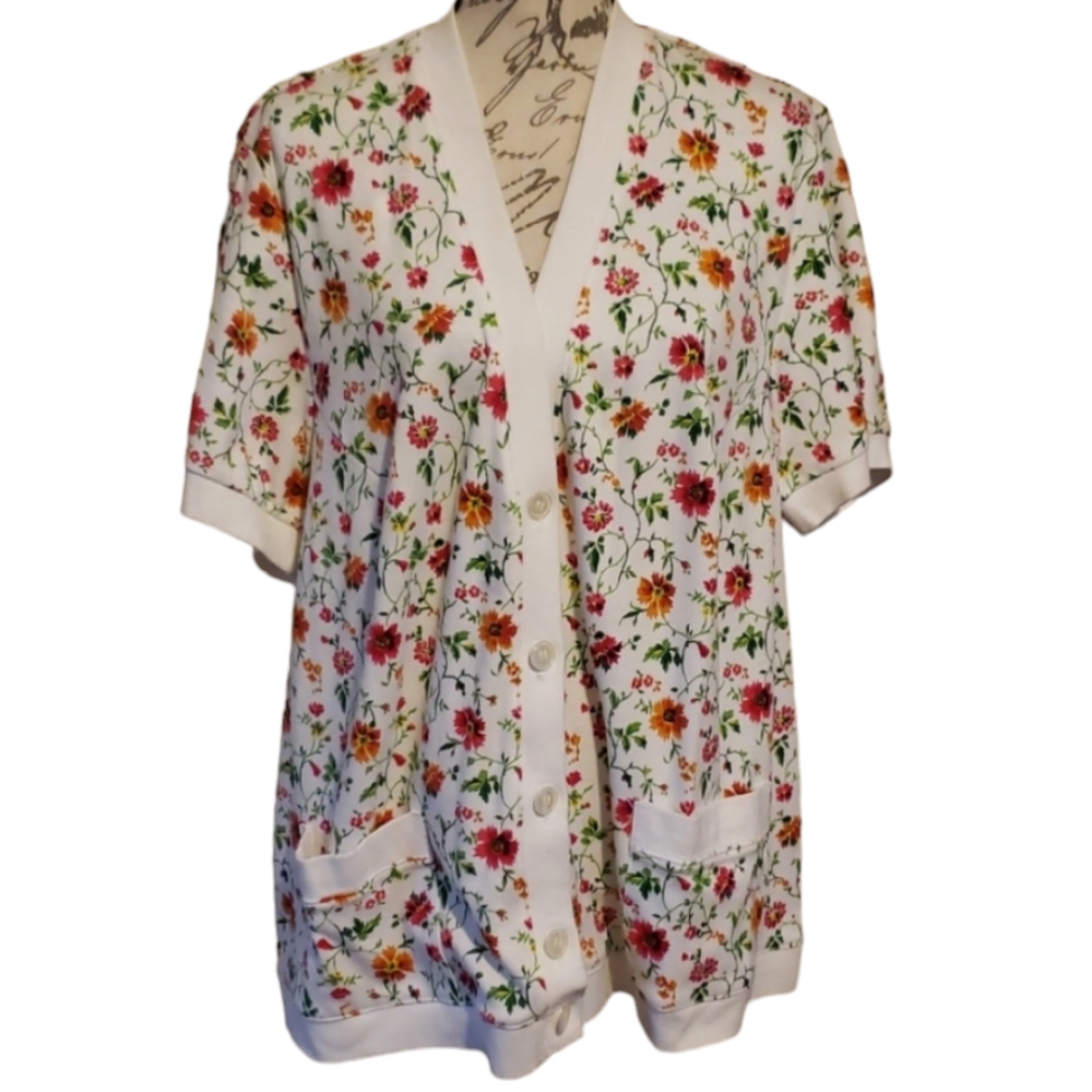 Vintage C.D Daniels Floral Short Sleeve Cardigan Cottegecore Retro